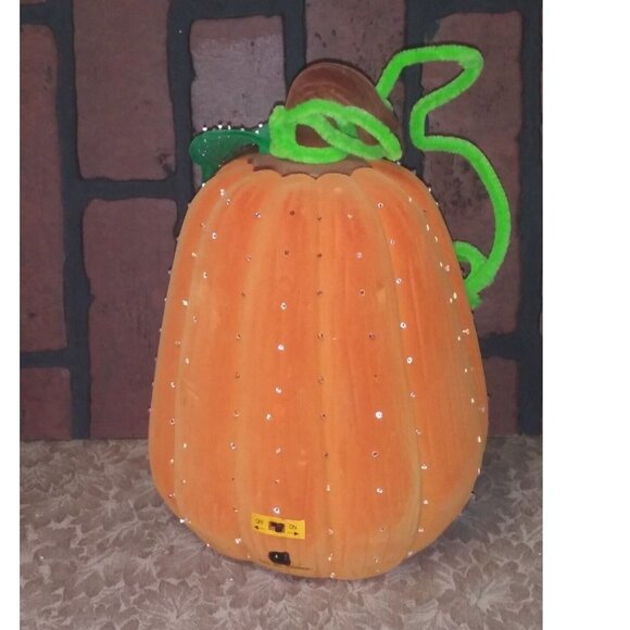 Vintage Halloween Jack o Lantern Pumpkin Oval embellished suede-like NO LIGHTS - Picture 6 of 8